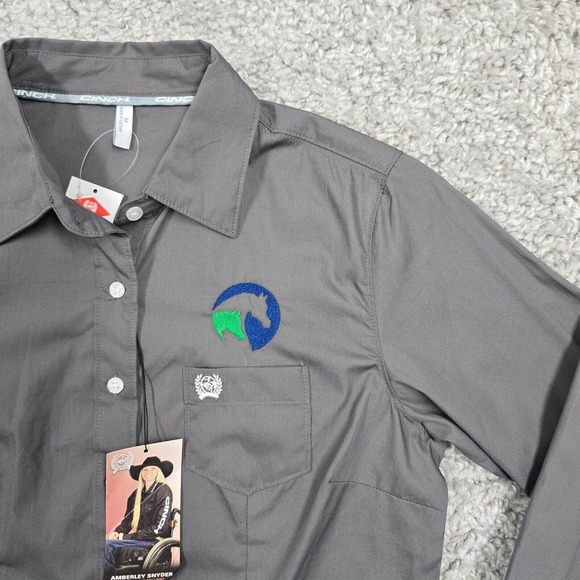 Cinch Shirt Womens M Gray Amberley Button Up Long Sleeve Logo Western Cowgirl - Picture 3 of 10